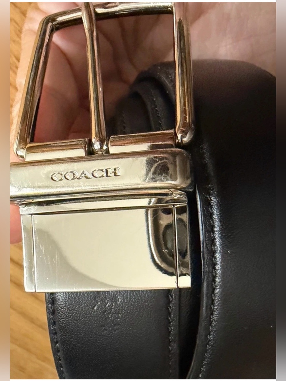 Coach Men’s Black Reversible Belt – Signature Embossed Leather, Sz L